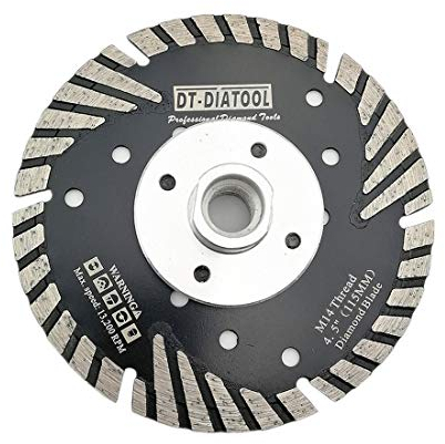 DT-DIATOOL Diamant Trennscheibe 115 mm x M14 Turbo Sägeblatt mit Schutzzähne zum Schneiden Schleifen Granit Marmor Beton Fliesen
