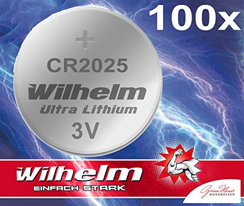 100 x Knopfzelle CR2025 Wilhelm Batterie Lithium 3V CR 2025 Industrieware…