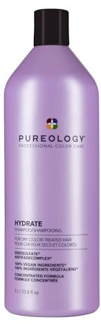 Pureology Hydrate, Moisturising Shampoo, For Medium to Thick Dry, Colour Treated Hair, Vegan Formulas, Sulphate Free, 1000ml