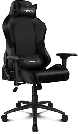 Drift Gaming DR250 - Silla Gaming Profesional, Polipiel, reposabrazos Ajustable 4D, pistón Clase 4, basculable, Altura Regulable, Respaldo reclinable, cojín Lumbar y Cervical, Color Negro