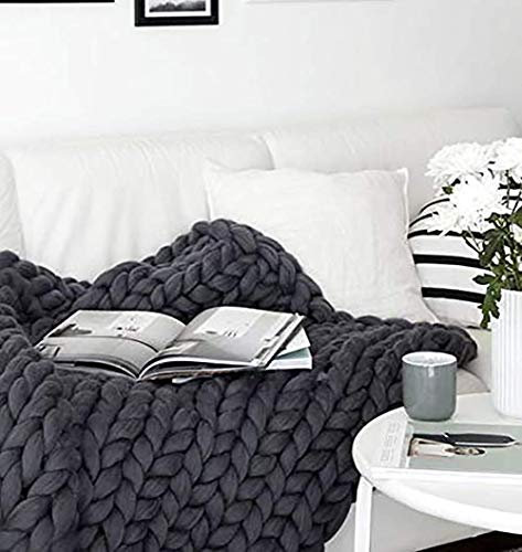 Blanket Strickdecke, Handgefertigtes Chunky Gestrickte Wolldecke, Grob Gestrickte Kuscheldecke, Überwurf Mode Sofa Decken Yoga Matte Teppich Große Weiche,Schwarz,60 * 60cm
