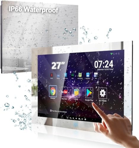 Haocrown 27 inch Touchscreen Smart Bathroom Mirror TV 1080P Screen Brighten Plus IP66 Waterproof Television for Bathroom Suna gym shower room|Built in Speakers,Wi-Fi,Bluetooth,HDMI,DVB-T/T2,DVB-S/S2