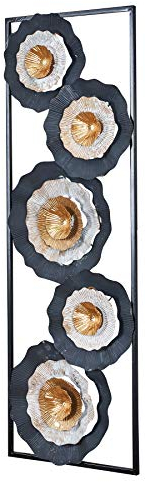 levandeo 3D Wandbild 31x90cm Blume Metall Schwarz Gold Deko Teller Ringe Wandkunst Design Metallbild Wanddeko