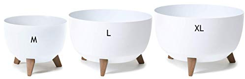 Blumentopf mit Füßen aus Kunststoff, Schüssel mit Einsatz, Rund, Farbe: Weiß, Set 3: M + L + XL