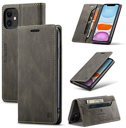 TOHULLE for iPhone 11 Case, Vintage Wallet Case RFID Blocking Card Holder Kickstand Built-in Magnetic Closure Flip Folio Leather Case for iPhone 11 - Coffee Brown