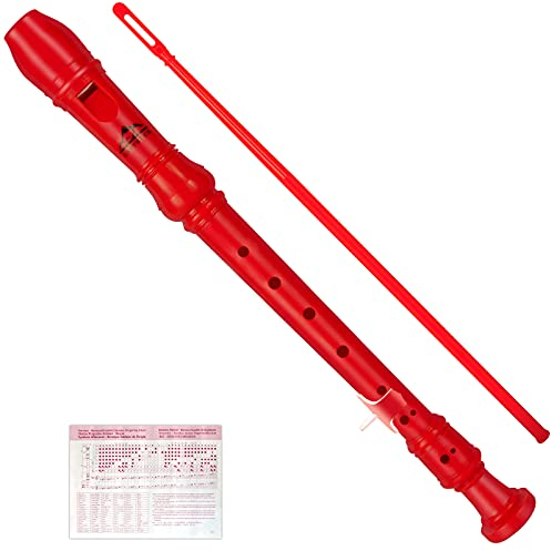 Eastrock Flauta de pico Instrumento de estilo alemán Soprano Flauta de 9 piezas para principiantes con varilla de limpieza, tablero de dedos, bolsa de embalaje, reposamuñecas, rojo