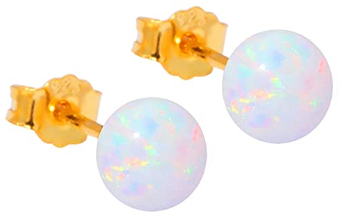 925 Sterling Silber Weiß Feuer Opal Gelbgold Ohrringe Großhandel Für Frauen Schmuck Ohrstecker 6mm