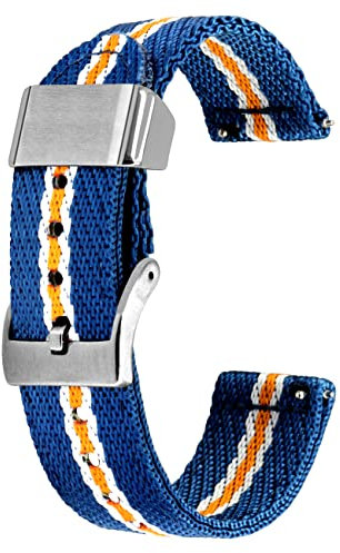 Kai Tian Correa de reloj de 22mm, tono azul, lona amarilla, soporte de Metal, tejido de lino, correa de reloj de repuesto de liberación rápida para hombres y mujeres
