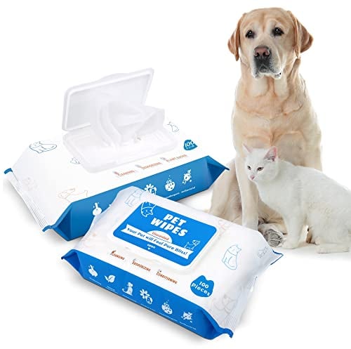 Pet Wipes for Dogs & Cats - 200 Count Cleaning and Deodorizing Wet Wipes for Smelly Ears, Paws, Body and Bum - Hypoallergenic Cat and Puppy Wipes (Fragrance Free)