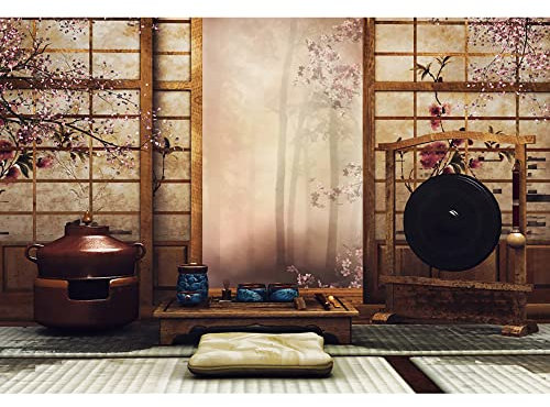 Aoihrraan 3x2m Chambre Japonaise Intérieur Toile de Fond Japon Fleurs Français Sash Service à Thé Table Photographie Fond Douche Nuptiale Fête de Mariage Adultes Portrait Artistique Photo Prop
