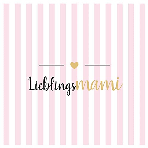 Miss Lovely Servietten LIEBLINGS-Mami Tisch-Dekoration Muttertag Danke Mama Mutti Statement-Serviette in rosa pink & weiß gestreift mit goldenem Herz 20 Servietten