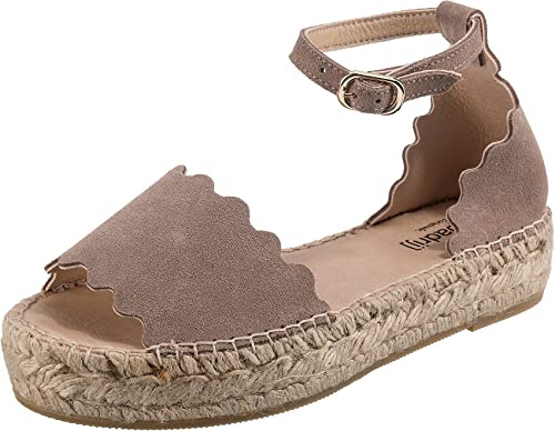 Espadrij Damen Riemchen-Sandalen/Sandalen LYON Taupe Rauleder, Größe:40, Farbauswahl:braun