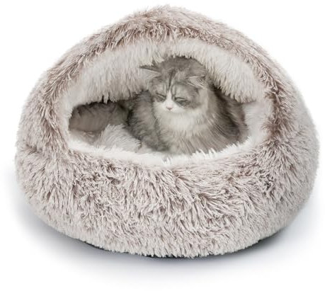 CATISM Cat Bed for Indoor Large Cat Cave Dog Bed Washable Non-Slip Cats Igloo Pod Windproof Fluffy Nesting for Pets(Coffee, L)