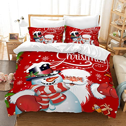 AVJWWD Weihnachten Bettwäsche Set Weihnachtsmann und Elch Schneemann Rentier Muster Bettbezug Set mit Kissenbezügen, Weihnachtsdekoration, Geschenk-Set (Weihnachtsschneemann, 200 x 200 cm)