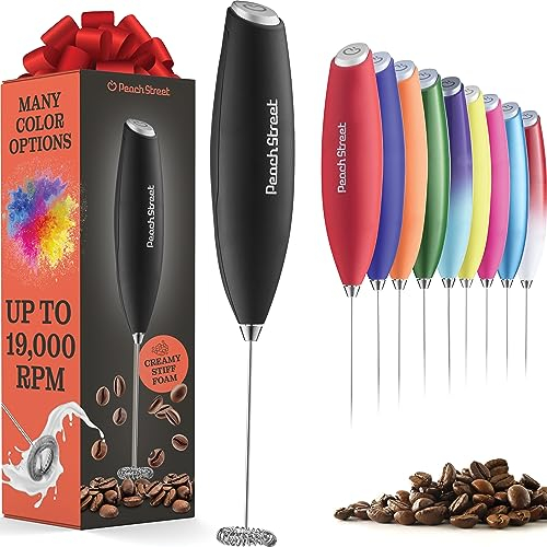 Potente espumador de leche de mano, mini espumador de leche, funciona con pilas (no incluido) mezclador de bebidas de acero inoxidable para café, café con leche, capuchino, frappe, matcha, chocolate