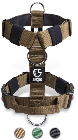 TSPRO Taktisches Hundegeschirr mit Griff, Schnellverschluss-Metallverschluss Schwerlast Hund Geschirr für 14-23 kg Große Starke Rassen (Khaki -S)