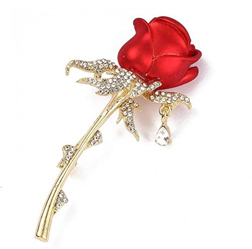 Luxylei Strass Rouge Rose Fleur Broches Femmes élégant Fleur épinglettes Badge Bijoux Cadeau pour la fête de Mariage Saint Valentin