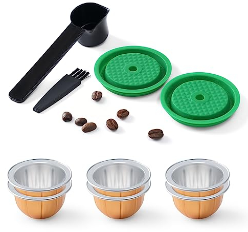 HAILASRE 2 Pcs Couvercle de capsule de café réutilisable avec enveloppe de 6 capsules - 80/150/230ml, bouchon de dosette rechargeable en silicone pour capsule Ver tuo-Line et Ver tuo originale