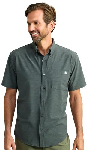 HUK Standard Kona Solid Kurzarm-Angelhemd mit Knopfleiste für Herren, Vulkanasche, Größe XXL