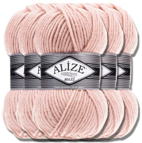 Alize 5x 100g Superlana Maxi Türkische Premium Wolle Baumwolle und Acryl Uni Handstrickgarne | Yarn | Garn | Strickgarn Einfarbig Baby zum Häkeln Stricken Kleidung Schals (Crystal Pink | 523)