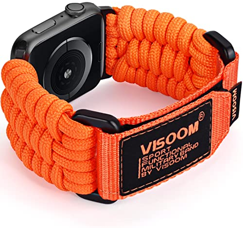 VISOOM Nylon Sport Armband Kompatibel mit Apple Watch 49mm 46mm 45mm 44mm 42mm Herren, Rugged Gewebtes Klettverschluss Loop Sportarmband iWatch Ultra Series 10 9 8 7 6 5 4 3 2 1 SE- Orange-groß
