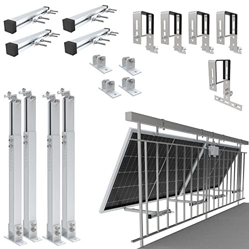 NuaSol Support de balustrade pour balcon Fixation pour 2 panneaux solaires et un onduleur photovoltaïque | Angle d'inclinaison 0° & 25-45°| Largeur de balustrade jusqu'à 80x80mm, argenté