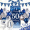 Deko 50 Geburtstag Männer, Blau 50. Geburtstag Dekorationen Banner Hintergrund, Konfetti 50. Geburtstag Deko Banner Girlande Wimpel,Luftballons 50. Geburtstag Deko Mann Frauen