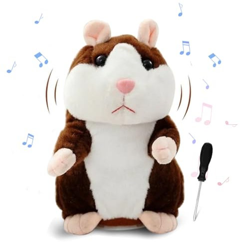 Wishstar Sprechender Hamster,Hamster sprechend,Sprechendes und Wiederholt Kinder Stofftiere,Plüsch Hamster Spielzeug,Geeignet für Kinder Interaktion, Kindergeburtstag Geschenk(Dunkelbraun)
