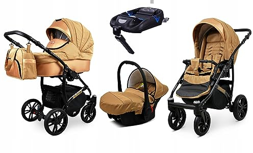 BabyLux® Kinderwagen Set 4 in 1 - Miracle - incl. Babywanne, Buggy Sportsitz, Auto-Babyschale, ISOFIX-Basisstation - Autositz - Kinderwagenset - Kombikinderwagen mit Wickeltasche usw.