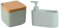 KOOK TIME Set de Accesorios de Cocina - Incluye Salero con Tapa Basculante de Bambú y Dispensador de Jabón con Hueco Guarda Estropajos para el Fregadero - Cerámica Verde Salvia Mate y Bambú