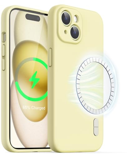 JETech Magnetic Silicone Case for iPhone 15 6.1-Inch, Compatible with MagSafe, Phone Cover with Camera Lens Full Protection (Yellow)