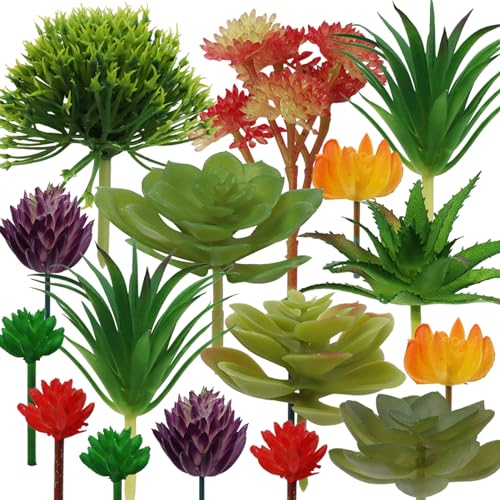 QUOZUO Plantas suculentas artificiales, 16 mini suculentas falsas para bricolaje en el hogar, decoración floral de pared, jardín, oficina (sin maceta)