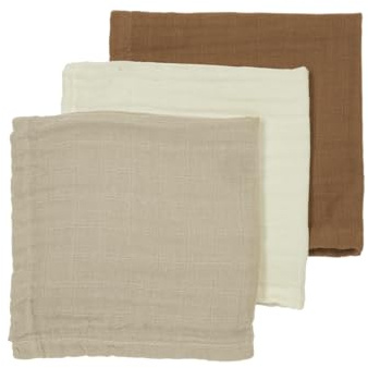 MEYCO Waschtücher 30x30cm 3-Pack Musselin Spucktücher Offwhite/Sand/Toffee | 100 % weiche Baumwolle - Pre Washed Musselin - Oeko Tex zertifiziert - saugfähig, hautfreundlich & schnelltrocknend