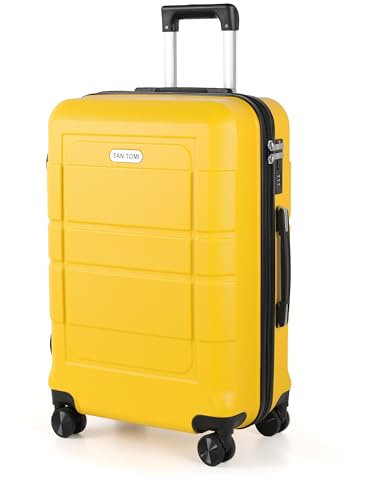 TANTOMI Hartschalen-Handgepäck Koffer Mittelgroß aus ABS+PC – Reisekoffer mit 4 Drehbaren Rollen (360°), Trolley mit Aluminium-Teleskopstange und 3 Stelige-Zahlenschloss (L – 65L, Mango)