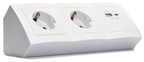 MC Power Steckdosenblock Unterbausteckdosen | Flair | Ecksteckdose 2-Fach Steckdose + USB-C/A, 15cm Kabel mit Lüsterklemme, 230V / 16A, Aufbau, weiß matt