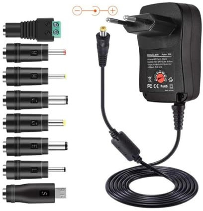 Visiodirect Adaptateur Secteur Alimentation 35W 3,5A/3V/4.5V/5V/6V/7.5V/9V/12V, 7 Connecteurs Transformateur Multi-Tension Noir