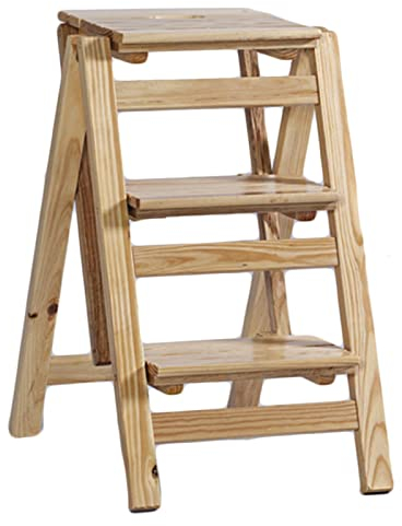 Foldable Wooden 3 Step Ladder, Sturdy Non-Slip Stair Chair, Folding Shelf, Small Stools, Multi-Function Shoe Bench/Flower Rack