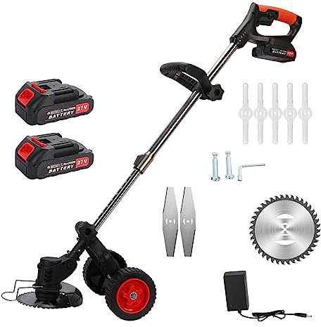 Garden Strimmer Cordless with Blades Grass Trimmer Electric Telescopic Brush Cutter Lightweight with Battery and Charger 90° Head pivots for Garden Clearing Weeds Flower Trees (Black)