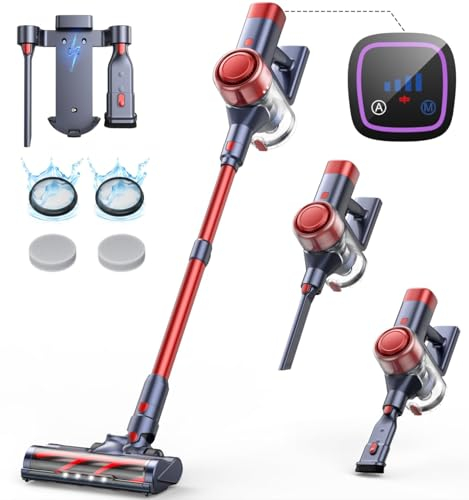 Aspirapolvere Senza Fili 450W/38KPa, 12 Esperienze di Pulizia Scopa Elettrica Senza Fili, Rilevazione Automatica della Polvere, 55Mins Touchscreen Anti-avvolgimento Aspirapolvere Potente