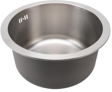 Fregadero de Cocina Redondo de un Cuenco de Acero Inoxidable 304, 36 Cm, con Antidesbordamiento, Práctico para Uso en Barra Doméstica