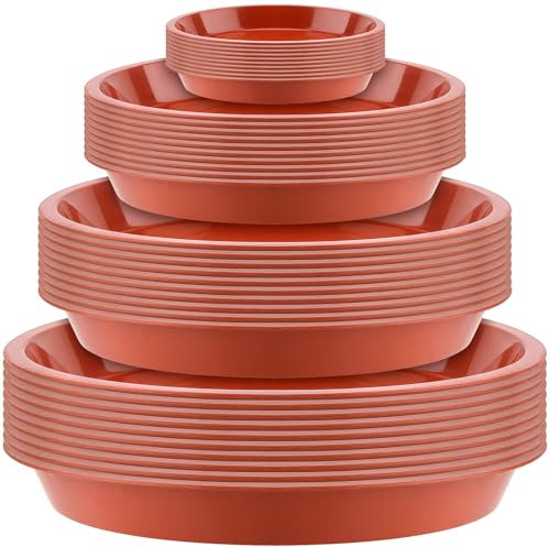 ZEONHEI 40 Pack Plant Pot Saucer, 4 Sizes Red Plastic Plant Drip Trays, Flower Pot Saucer Trays for Indoor and Outdoor Garden, Household Plants