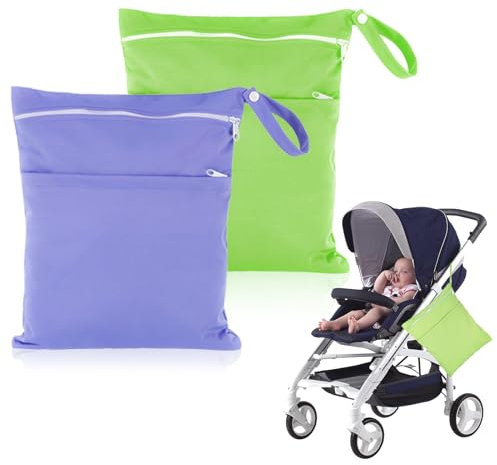 MetalNuts Wetbag Kindergarten - 2 Stück wasserdichte Nasstasche Wickeltasche, Große Wetbag Wiederverwendbare Stoffwindel Tasche, Cartoon-Druck Wet Dry Bag mit Reißverschluss für Baby,V3