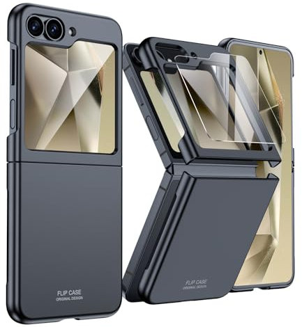 Vizvera Funda para Samsung Galaxy Z Flip 6, con protector de pantalla [agarre cómodo] ultrafina PC mate funda smartphone a prueba de golpes para Galaxy Z Flip 6/Z Flip 7 FE (negro)