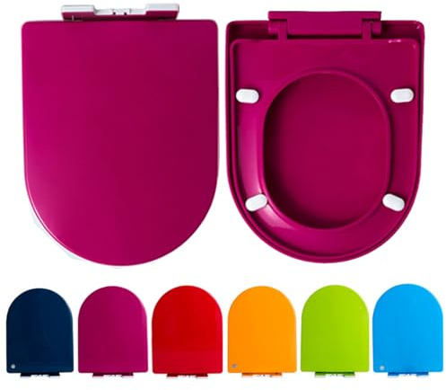 Giural WC Sitz Mit Absenkautomatik D Form, Toilettendeckel D Form Passend Für Alle Handelsüblichen WC-Becken, Bunt Klodeckel Toilettensitz (Max. Belastung Der Klobrille 150 Kg),Fuchsia