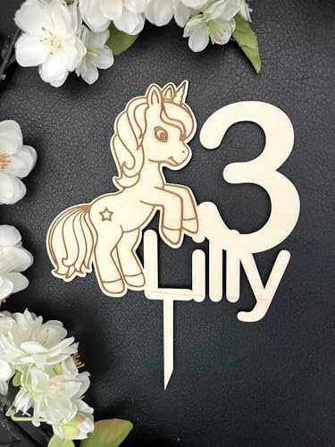 NoriKids Cake-Topper personalisiert & handgefertigt | Tortenstecker aus Holz | Tortendeko Geburtstag | Einhorn mit Namen & Alter | individuelle Geburtstagsdeko | personalisierte Geschenke