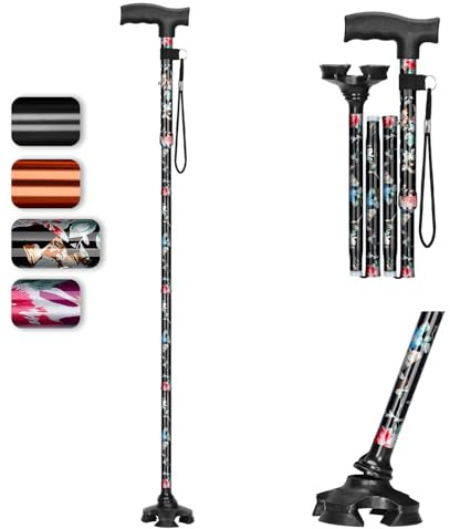 supregear Gehstock für Männer und Frauen – Verstellbar Faltstock, Leicht, Selbststehender, Antirutsch Gehstock mit T-Griff und Anti-Lost Wrist Strap für Senioren und Erwachsene