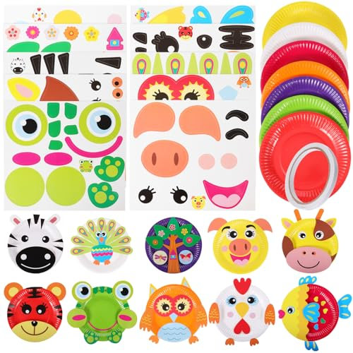 ifundom Aufkleber Kinder Kunst- Und Bastelsets Für Kinder – 10-teiliges Bastelset Für Kleinkinder Mit Tier-papptellern – Bastelset Für Kleinkinder Mit Tier-papptellern Bastelaufklebern Für Kinder
