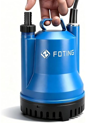 FOTING Pompe d’évacuation, Moteur 200W, Débit 4 000 L/h, Hauteur de refoulement max : 5 m, Profondeur d’immersion max : 7 m, Taille particules max : 5 mm