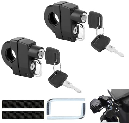 Lucchetto Casco Moto, Antifurto Casco Moto, Helmet Lock, Lucchetto di Sicurezza, con Chiavi, per Tubi del Manubrio da 22-28 mm, 2 Pezzi
