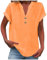Ladies t Shirts, Ladies Tops 2025 Women's Summer Cotton Linen Cap Sleeve T-Shirt Button V Neck Tunic Top Fashion Baggy Solid Plain Casual Shirts Trendy Blouse Orange